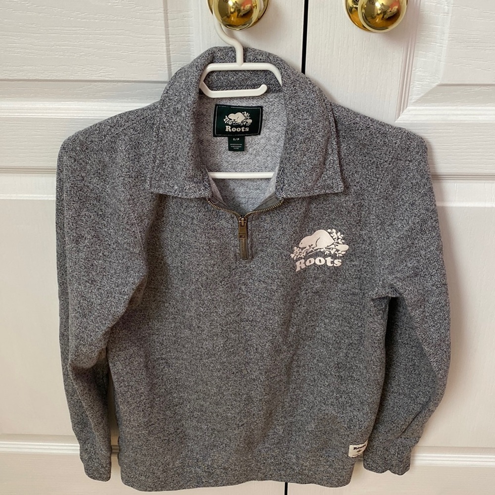 Roots original zip polo in classic salt and pepper grey